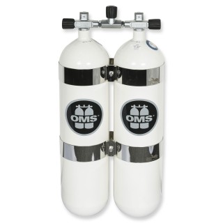 OMS - BTS Doppel-Stahlflasche 12 Liter lang, DIR Style mit Edelstahlschellen