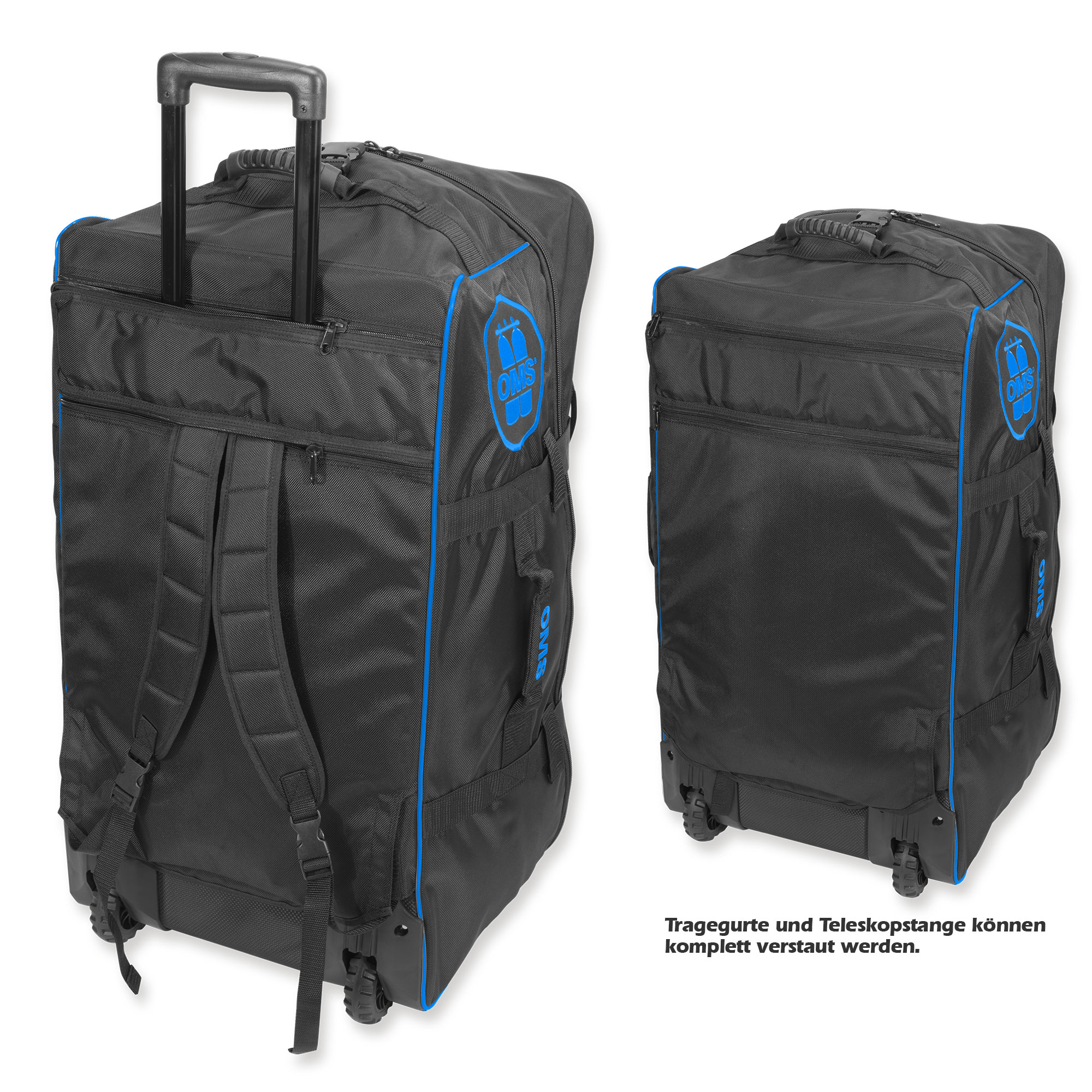riesiger 145 Liter blau sehr leichter Rollenrucksack OMS Roller Bag 