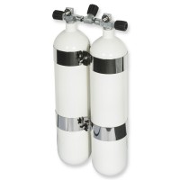 OMS - BTS Doppel-Stahlflasche 7 Liter DIR Style mit Edelstahlschellen